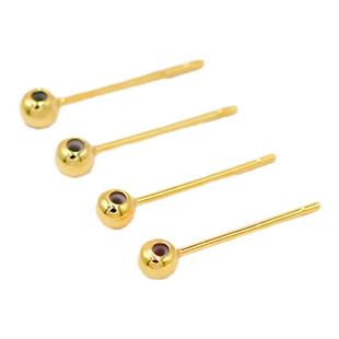 18K真金硅胶抽拉针珠针万能耳针耳钉 925银针镀真金  DIY配件耳针