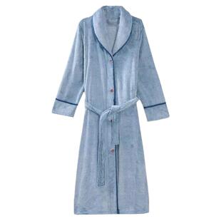 冬季保暖男士睡裙加厚纽扣睡袍男春秋连体睡衣加绒长款扣子浴袍女