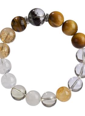 普陀山五行手串补喜用金土手链天然多宝黄水晶虎眼石聚宝盆白幽灵