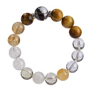 普陀山五行手串补喜用金土手链天然多宝黄水晶虎眼石聚宝盆白幽灵