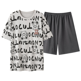 芬腾可安夏季男士薄款纯棉睡衣短裤短袖可外穿卡通青年家居服套装