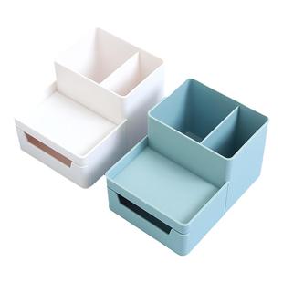 齐心笔筒收纳盒办公室桌面大容量笔筒简约现代创意抽屉多功能笔桶笔架学生桌面文具收纳笔盒摆件化妆品收纳筒