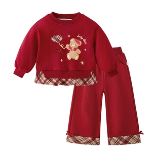 [保暖锁温]儿童卫衣套装女童新年款加绒长袖两件套中大童秋冬衣服