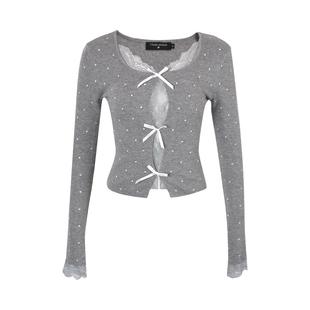 刘些宁同款CLOUDSEASON甜奶酪波点蕾丝针织上衣缕空针织长袖上衣