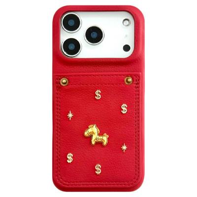 新年红卡包立体小金马苹果手机壳