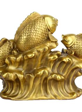 黄铜金龙鱼摆件铜聚宝盆五福金龙鱼摆设家居饰品开业礼品