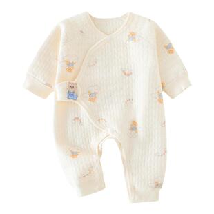 木植新生婴儿衣服秋冬纯棉新生儿连体衣冬季夹棉哈衣爬服睡衣