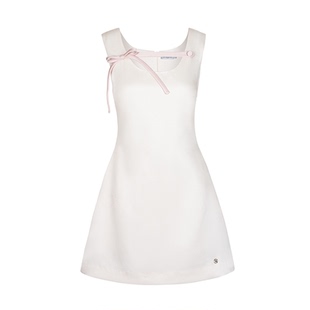 梁田同款 Kroche 流动月光 立体蝴蝶结 撞色缎面A摆连衣裙