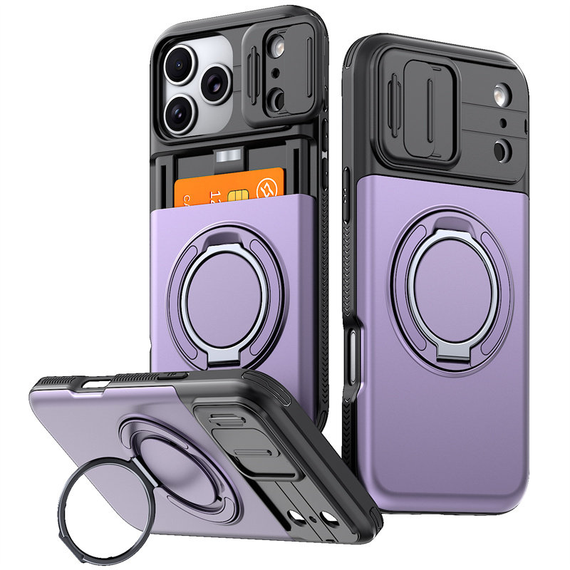 镜头滑盖卡包一体适用苹果17promax手机壳带卡套支架iPhone16e零钱包15plus插卡14pro可装卡13车载磁吸12全包