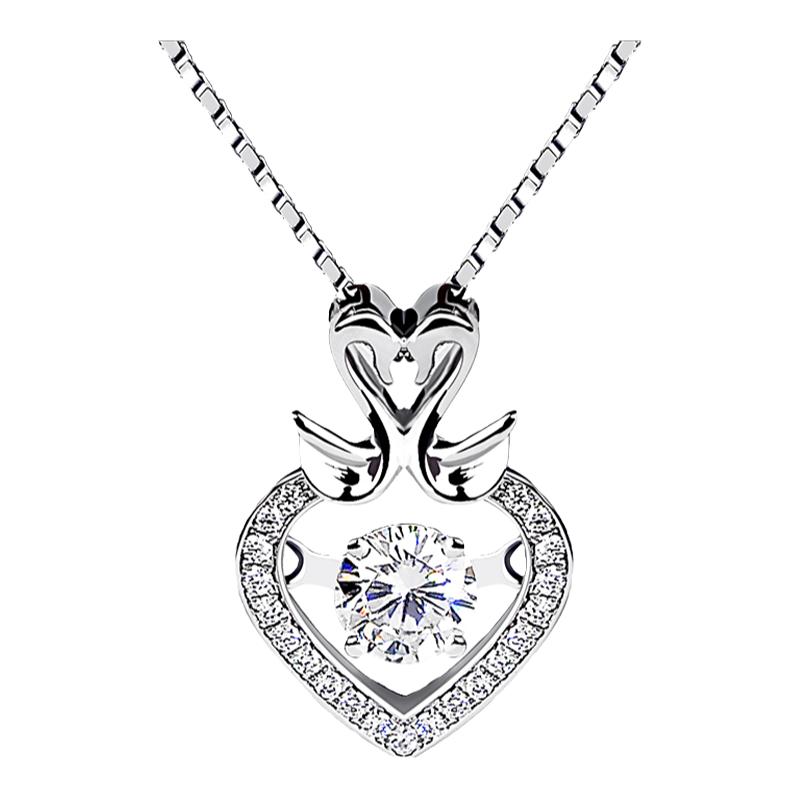 怦然心动18K白金项链女50分IGI培育钻石吊坠铂金天鹅灵动爱桃心形