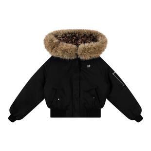 FDR官方店 2025冬季新款厚外套男款豹纹毛领美式连帽保暖棉服女款