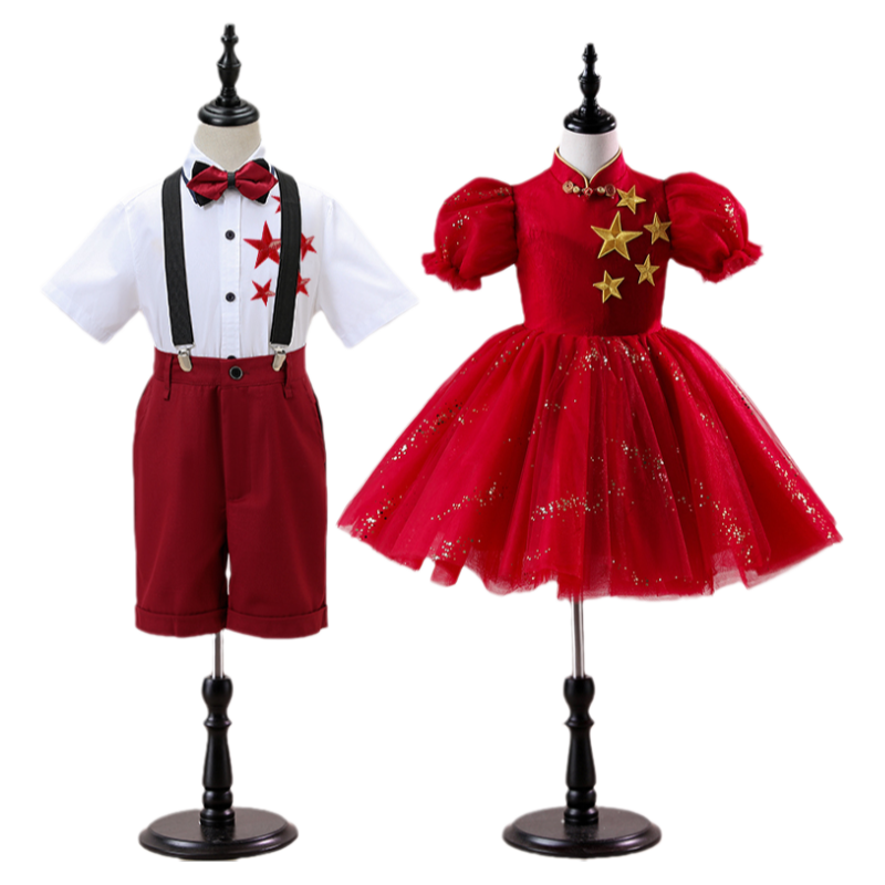 六一兒童演出服合唱中小學(xué)生紅歌愛國歌唱祖國蓬蓬紗裙團(tuán)體表演服