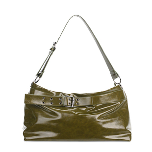 简着 /原创 橄榄绿穆肯斯双孔皮带托特包宽肩带大容量单肩斜挎包