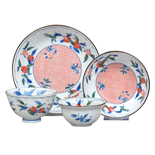 有谷窑日本进口细市松石榴餐具饭碗餐盘面碗色拉碗碟盘子蘸料钵