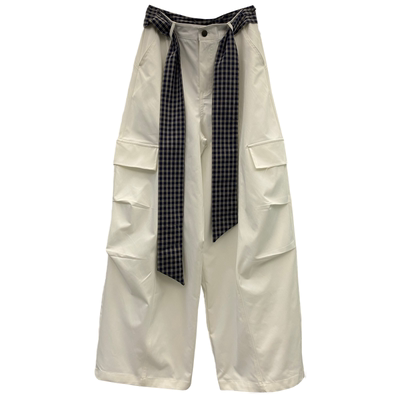 春上新高腰白色工装长裤T恤套装