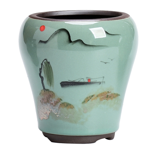 哥窑手绘花盆陶瓷高款老桩盆紫砂多肉植物吊兰绿植新款小号兰花盆