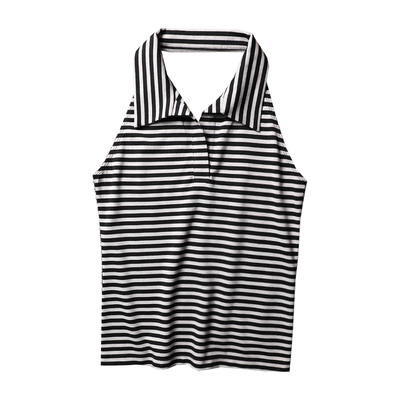 TANG TOWN 自制 时髦优雅穿着氛围 单穿/叠穿POLO领挂脖条纹背心