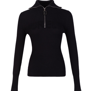 LAURELINE/洛瑞琳套头毛衫2023春季新款高级感修身显瘦黑色上衣女