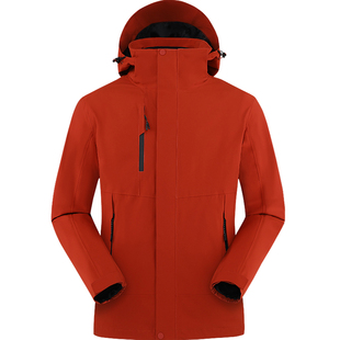 红色高端冲锋衣定制印logo秋冬工作服外套定做刺绣字企业工装工衣