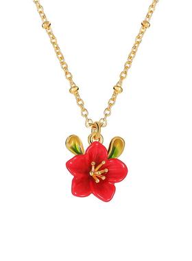 设计师款红色海棠花珐琅项链