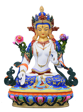 台湾彩绘白度母铜像摆件