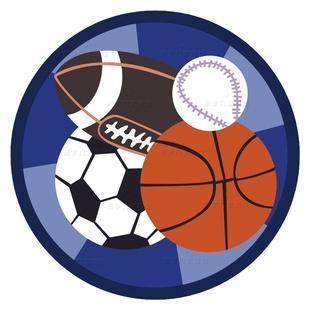 儿童房间男孩卧室圆形地毯足篮球阅读区书房书桌学习电脑椅子地垫