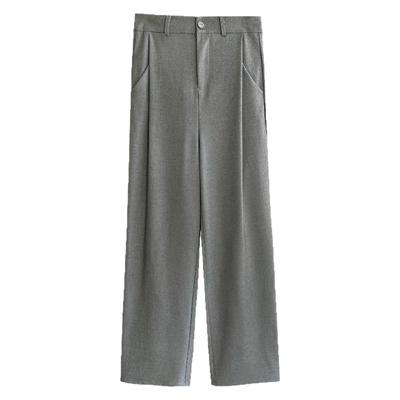 高级灰羊毛西裤阔腿裤