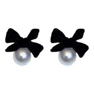 秋冬珍珠黑丝绒蝴蝶结耳钉2026年新款潮耳饰女小众设计感高级耳环