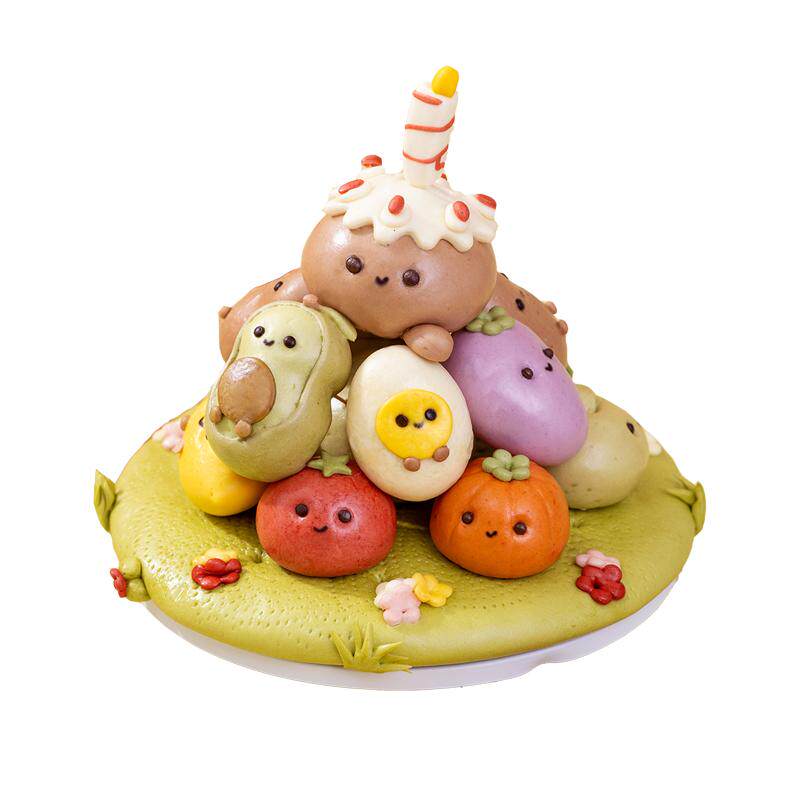 忆胶东花饽饽儿童生日花馍蛋糕不含蛋奶百天宝宝抓周周岁卡通馒头