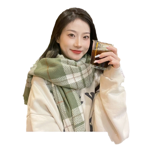 格子围巾女仿羊绒苏格兰风保暖围巾中长款披肩女秋冬外搭围巾