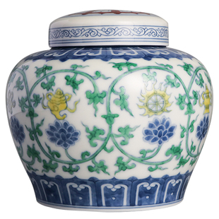 忆器 汪涌涛景德镇中式仿古陶瓷天字罐茶叶罐青花斗彩手工茶具