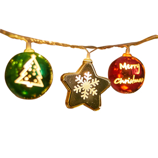 小彩灯闪灯串灯满天星星电镀圣诞球发光led挂圣诞树灯氛围装饰品