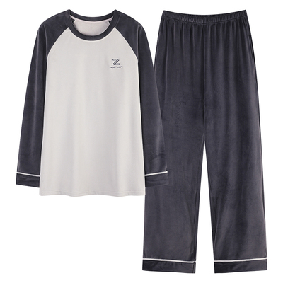 芬腾可安男士睡衣男款秋冬季海岛绒加厚加绒珊瑚绒家居服套头保暖