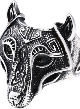 狼头戒指男潮嘻哈欧美黑曜石霸气