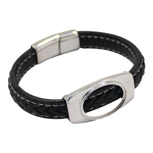 S925纯银手镯空托皮绳男女方14*16椭圆16*2218*2615*30IY玉石镶嵌