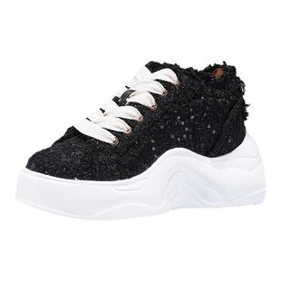 iiJin艾今官方超轻9cm厚底内增高香风粗呢花休闲老爹鞋女318AZCN