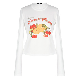 SEEKSIMPLE 高密棉纺|水果印花|复古正肩长袖短款t恤上衣