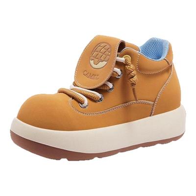 骆驼菠萝大黄靴女鞋2025秋季新款复古松糕厚底马丁靴女大头短靴子