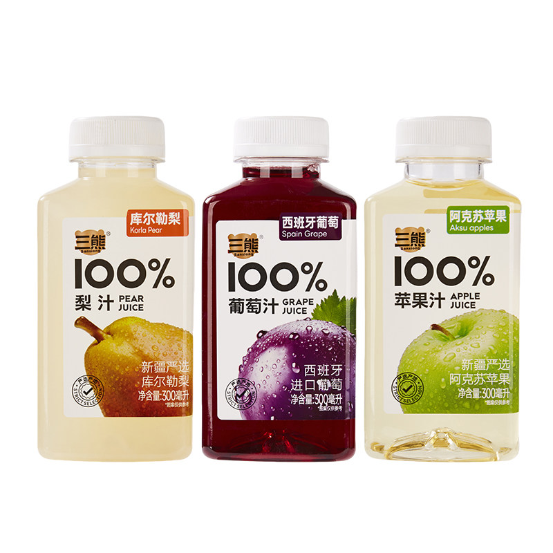 三熊苹果汁百分百纯果汁饮料0脂肪无添加小瓶便携混合果汁饮品nfc