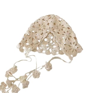 手工钩花镂空帽子女针织花朵流苏包头帽民族风川西旅游帽云南头巾