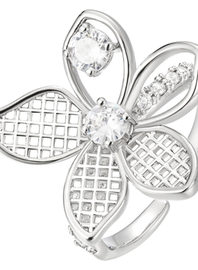 KITSH蕾丝花锆石开口戒指女百搭