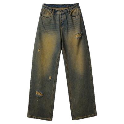 商场同款流石男装破洞做旧牛仔裤