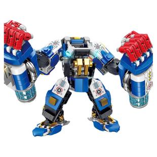 中国产小颗粒积木蓝色铁拳机甲小人能上去的机器冲击拳头科幻战争