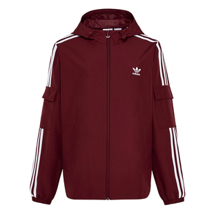 Adidas阿迪达斯三叶草外套红色春季新款男女款韩版三条纹运动上衣