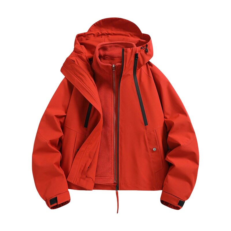 WASSUP PALM红色冲锋衣女2025新款秋冬季户外三合一登山服短外套