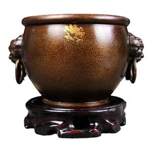 黄铜缸摆件 铜烟缸 缸 全铜水缸 狮头缸 铜聚宝盆缸家居风水