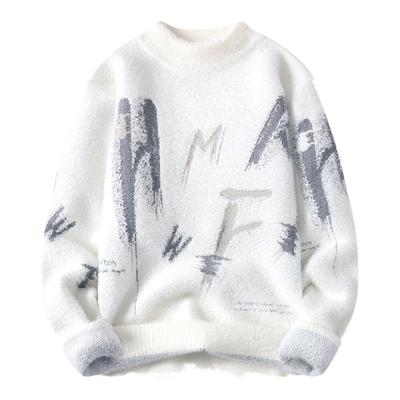 冬季加绒水貂绒毛衣男青少年