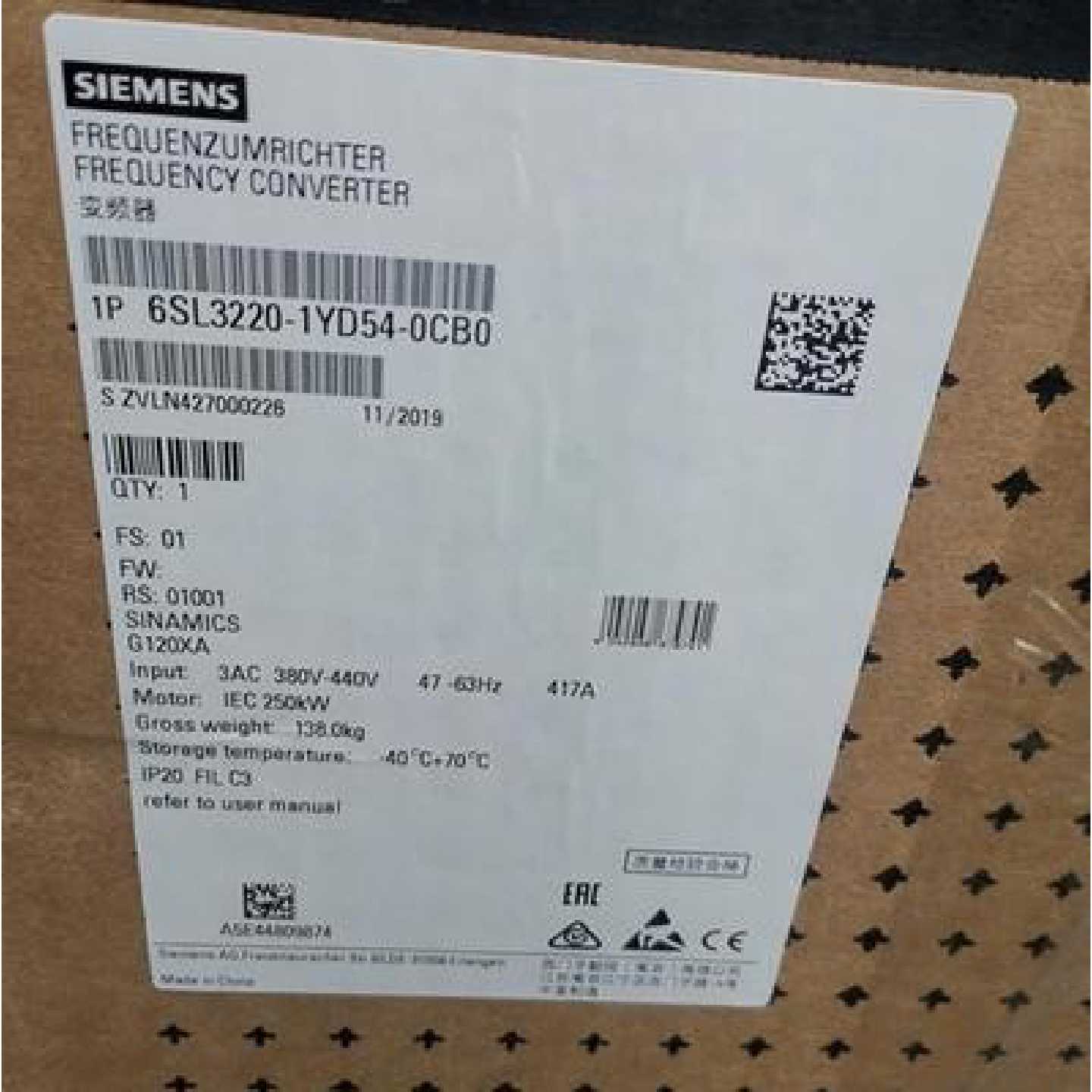 议价西门子6SL3220-1YD54-0CB0 额定功率 250kW 6SL32201YD540CB0
