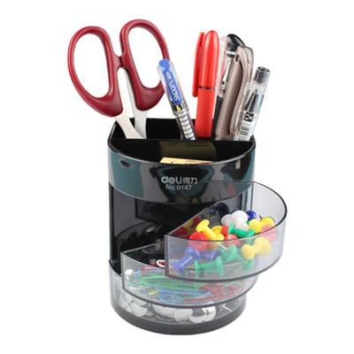 得力笔筒多层抽屉多功能圆形创意