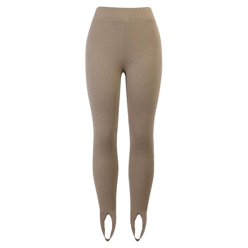 Women's solid color pit strip leggings女士纯色针织坑条踩脚裤
